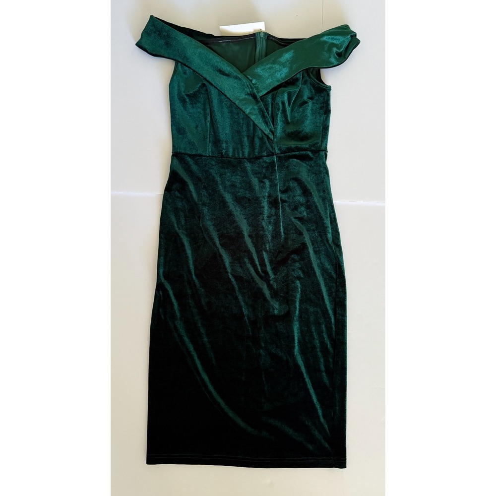 Retro Stage Velvet Off Shoulder Pencil Dress Dark Green Medium‎ Elegant Vintage